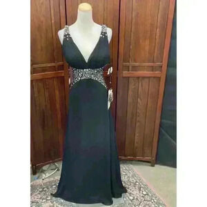 Alyce Paris Women's Black Formal Evening Gown Size 0 V-Neck Long Dress